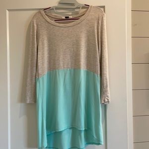 Mint and beige color block shirt